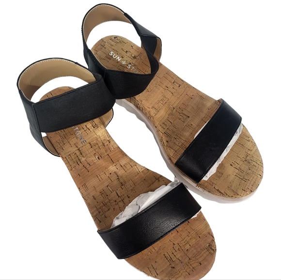 Sun + Stone Melanyy Faux Leather Slip-on Flatform Sandals Black 8.5 - Picture 3 of 4